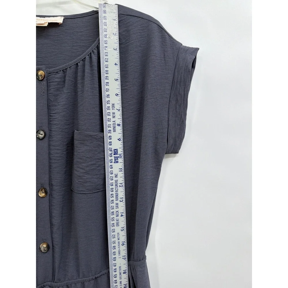 Monteau‎ Los Angeles Gray Wide Leg Jumpsuit Lg Button Front Elastic Waist Pocket